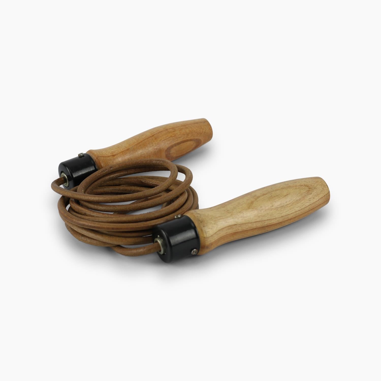 Leather Skipping Rope Boxing Gym Workout Wooden Handles Ball