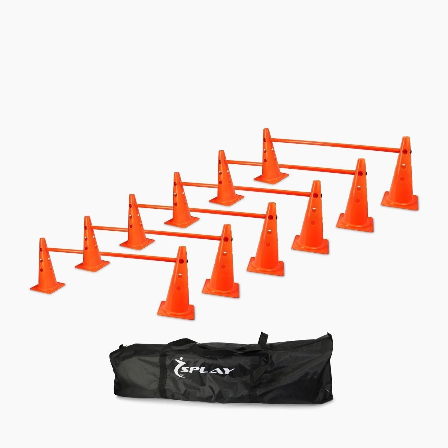 Buy Agility Trainer Kit - 12 cones 40cm. With Hole and 6 Poles-Agility Kits-Splay-Orange-Splay UK Online