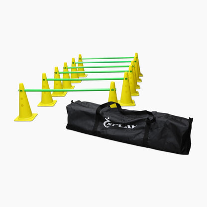 Buy Agility Trainer Kit - 12 cones 40cm. With Hole and 6 Poles-Agility Kits-Splay-Yellow-Splay UK Online