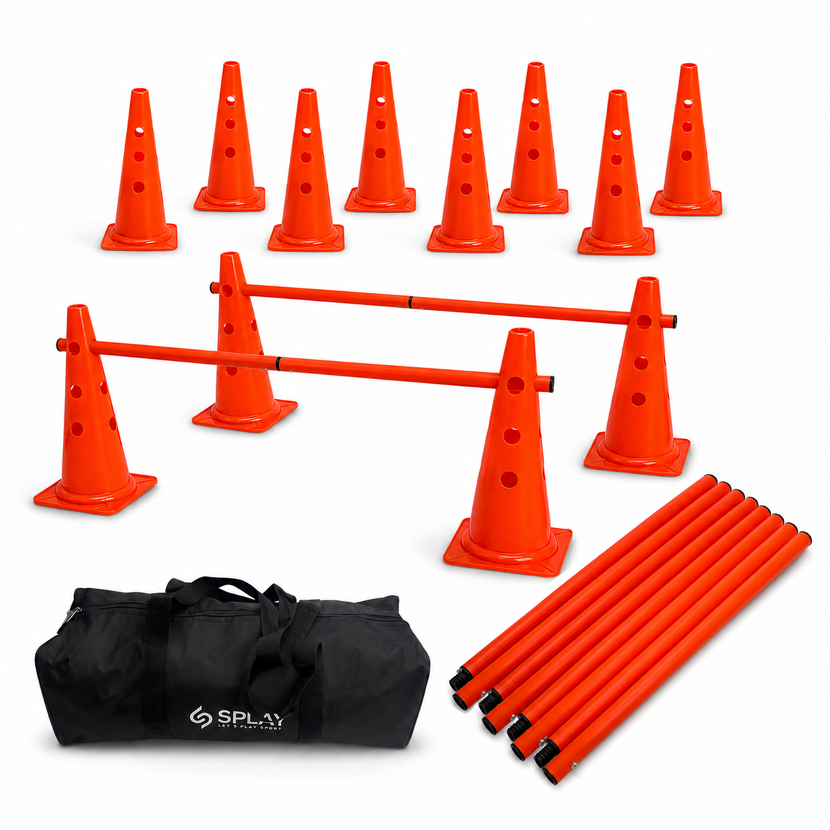 Buy Agility Training Kit – 12 x 40cm (15in) Cones & 6 Foldable Poles-Agility Kits-Splay-Orange-Splay UK Online