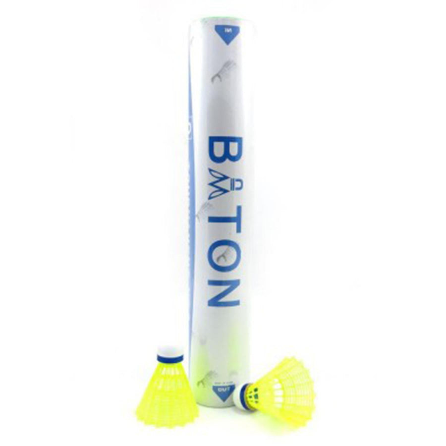 Buy Baton Nylon Badminton Shuttlecocks – Pack of 12-Badminton Shuttlecock-Baton-Yellow-Splay UK Online