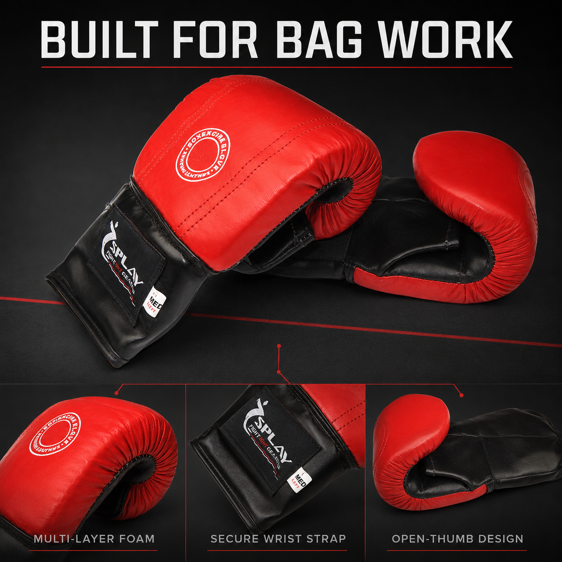 SPLAY leather boxing bag mitts for punch bag training, focus pads and boxercise