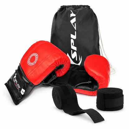 SPLAY medium and large leather boxing bag mitts kit with black 180-inch hand wraps and carry bag