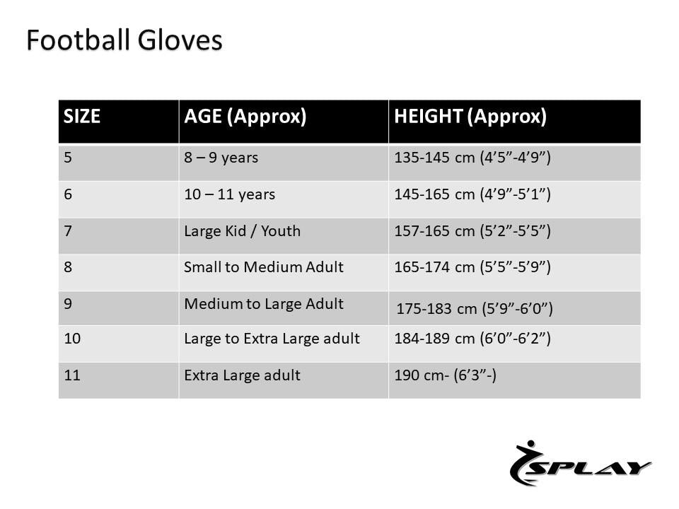 Junior football sales gloves size guide